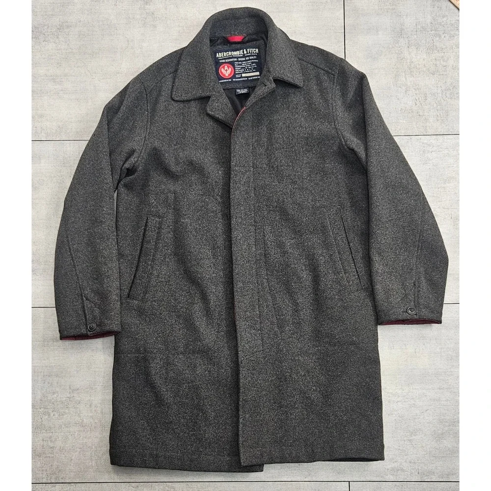 Abercrombie‎ & Fitch Mens Wool Blend Car Coat Jacket Charcoal Grey HKL-1059 B M